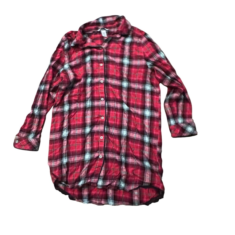 Victoria's Secret Sleep Shirt XL Plaid Flannel‎ Long Sleeve Red Black